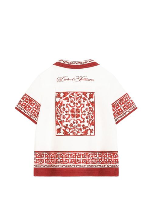 Camicia neonato Dolce e Gabbana multicolor in doppio piqué con stampa Maiolica Dolce & Gabbana Kids | L1JS48II7KWIP5DQ